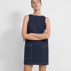 Theory Mod Shift Lined Denim Knit Seamed Detail Dress